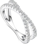 IMOLOVE Moissanite Eternity Ring, Criss Cross Wedding Bands for Women - Sterling Silver Stackable Rings Size 4-11