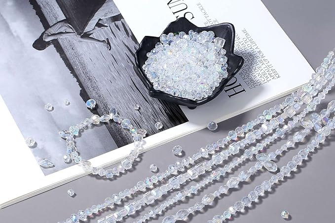 LAIDANLA 800PCS Glass Beads AB Color Crystal Beads Assorted Crystal Beads with Container Box for DIY Necklace Bracelet Earring Jewelry Making