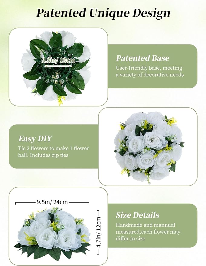 BLOSMON White Flowers for Wedding Centerpieces: 10 Pcs, 15 Faux Silk Roses | - Image 6