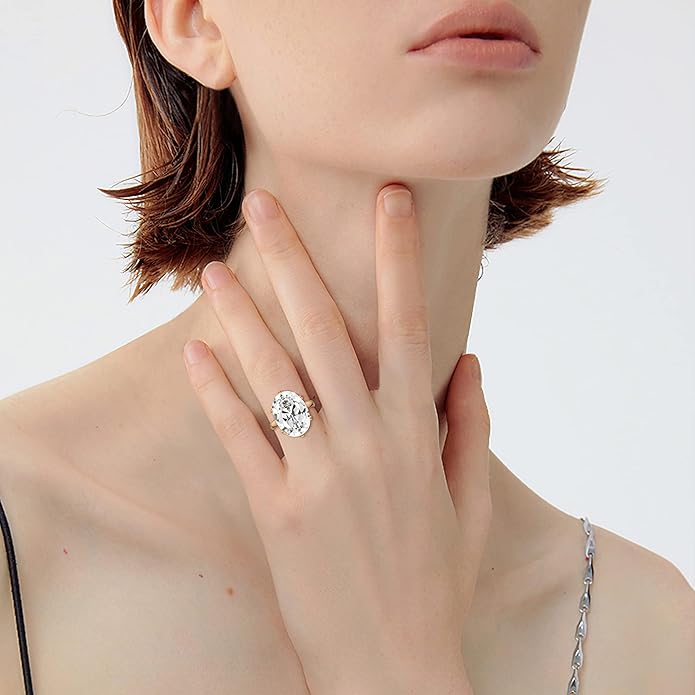 Linawe Cubic Zirconia Imitation Diamond Moissanite Rings for Women, 14K Gold/Rose Gold/Silver Adjustable Chunky Ring, Costume Rhinestone Jewelry for Wedding Engagement