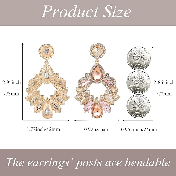 Fashion Rhinestone Statement Drop Dangle Earrings Large Colorful Crystal Chandelier Earrings for Women Bridal Wedding Party Prom
