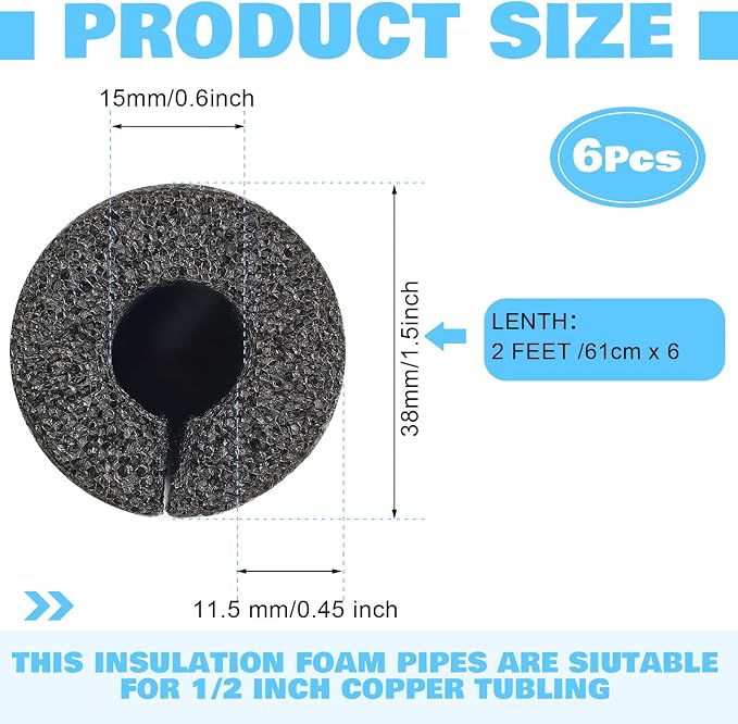 6 Pcs 2 Feet Foam Pipe Insulation Foam Tube Insulating Water Pipe Pool Swim - Image 2