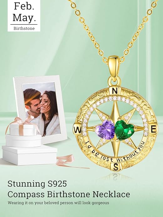 Valentine's Day Gifts for Wife 925 Sterling Silver Double Birthstone Pendant Necklaces I Love You for Always and Forever Necklace Anniversary Birthday Gifts for Wife Girlfriend Mom Her