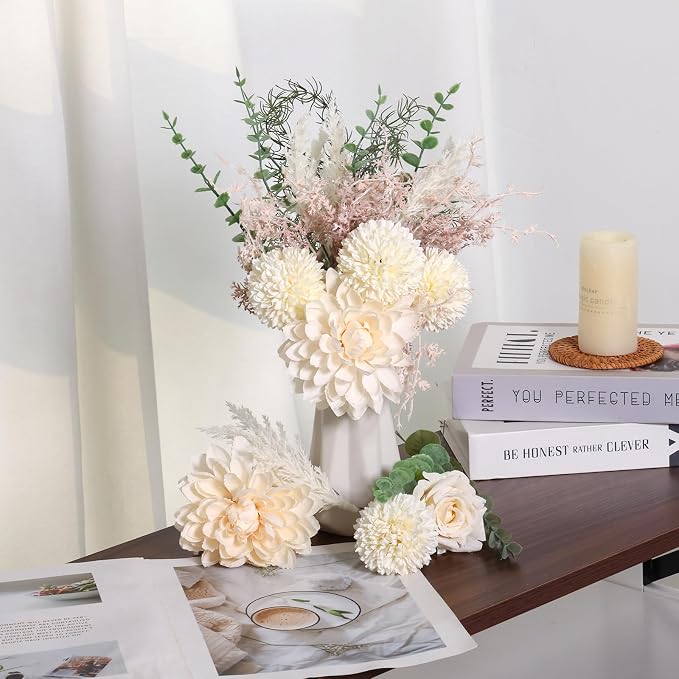 CEWOR Fake Flowers in Ceramic Vase, Artificial Flowers - Image 5