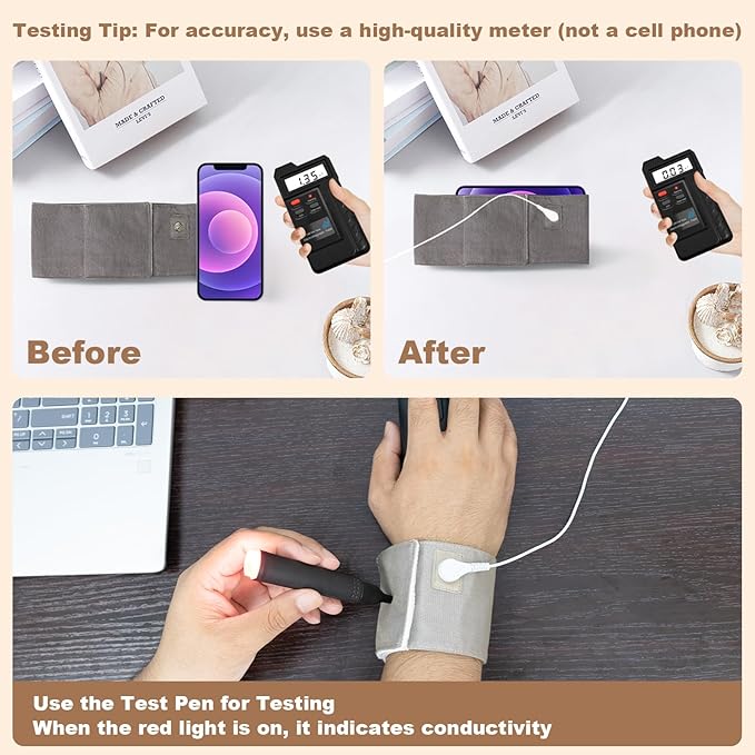 Grounding Wrist Strap with Silver Fiber, Adjustable Grounding Bracelet Wristband,Improve Sleep Energy,Includes 15ft Grounding Cord(2.8 * 10.2in)