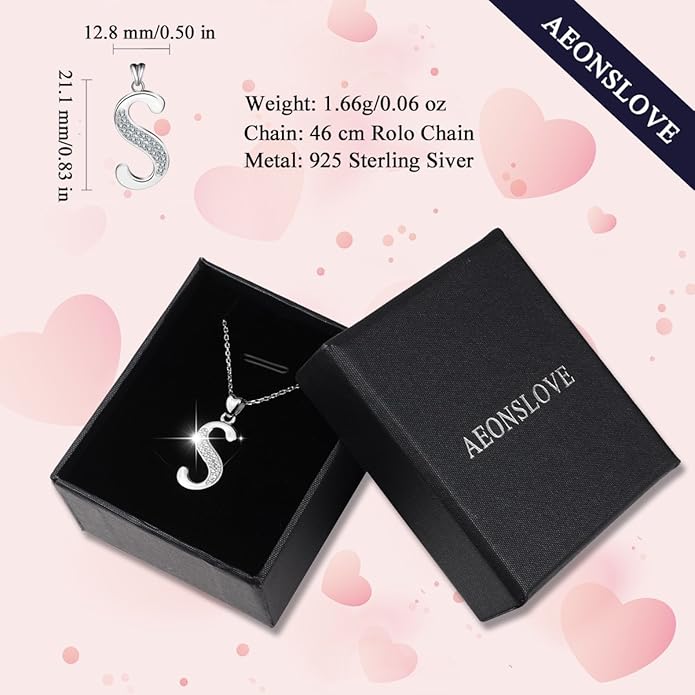 AEONSLOVE 925 Sterling Silver Initial Necklaces for Women, 26 Letters Pendants Necklace Gift for Mother, Daughter, Wife, 18 Inch Chain