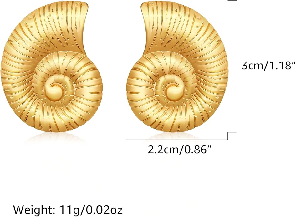 MISS RIGHT Gold Shell Earrings for Women, Stainless Steel Sea Shell Stud Seashell Earrings Beach Jewelry, Hypoallergenic Lightweight Summer Earrings