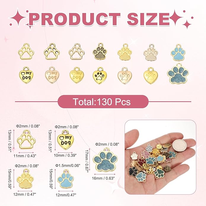 MECCANIXITY Dog Paw Print Charms, Alloy Enamel Footprint Pendants Animal Footprint Pendant for Jewelry Making
