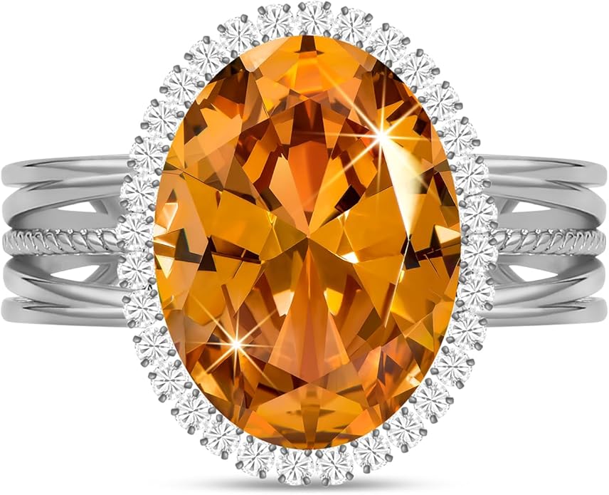 Linawe Birthstone Chunky Adjustable Rings for Women, Gold/Silver/Rose Gold Statement Rings, Imitation Diamond Fake Gemstone Crystal Cocktail Ring, Cubic Zirconia Costume Jewelry