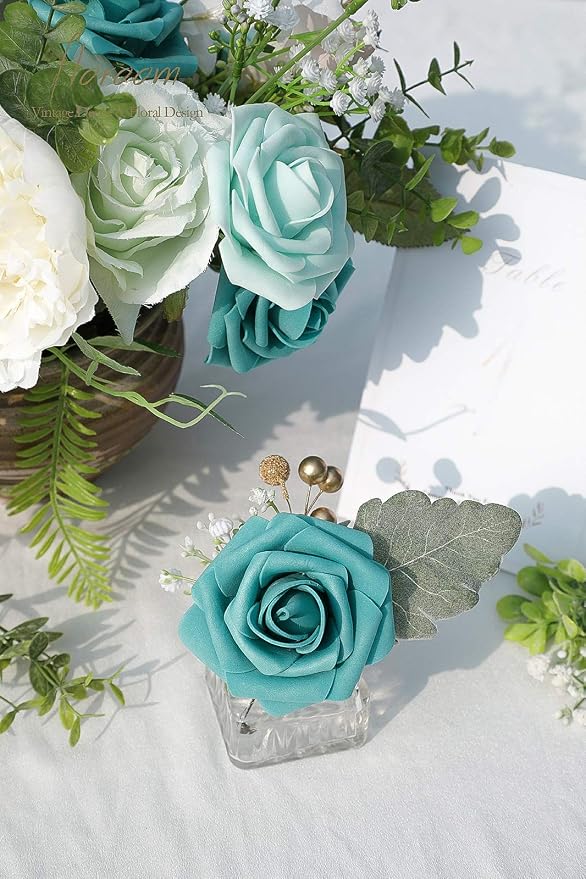 Artificial Flowers 25pcs Real Looking Green Ombre Colors Foam Fake Roses - Image 6