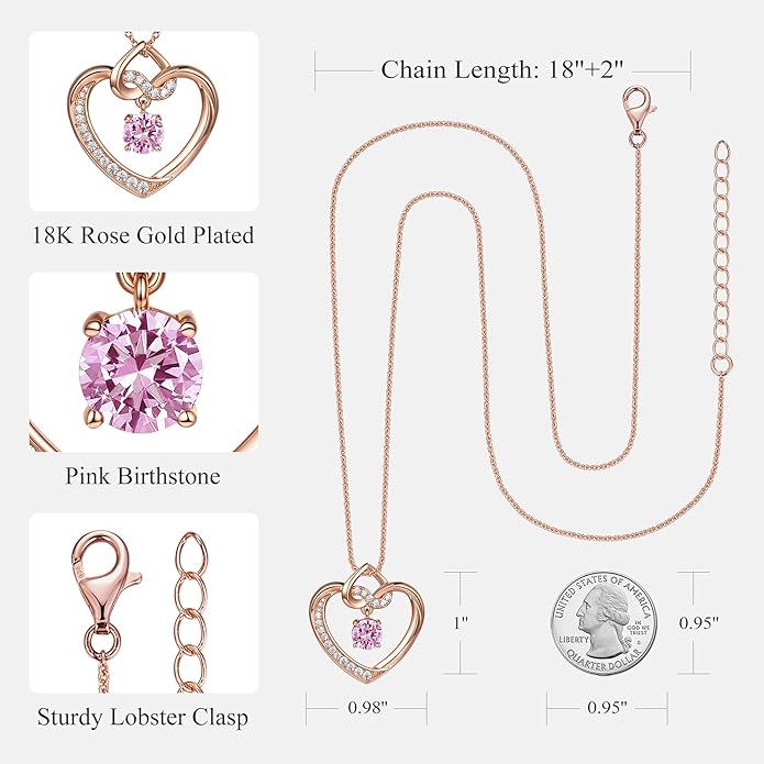 Heart Birthstone Necklaces Gifts for Women Wife, Jewelry for Women Wedding Anniversary Birthday Gifts for Wife Girlfriend Mom Christmas Valentines Gifts S925 Sterling Silver