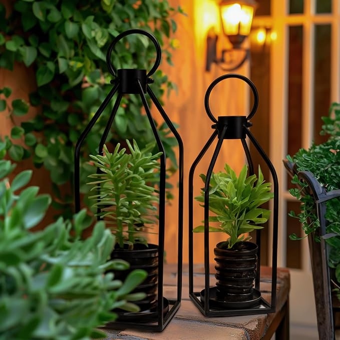 Homemory Modern Farmhouse Black Metal Lanterns 2PCS - Image 4