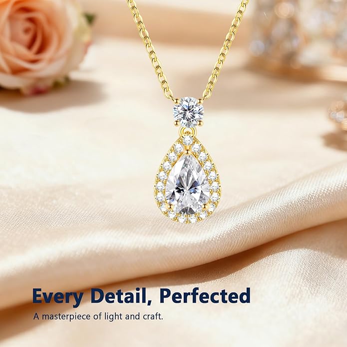 Promise Necklace for Her, 2.5cttw Moissanite Halo Pendant for Women, Romantic I Choose You Gift To Girlfriend Wife from Boyfriend Husband, Ready to Gift Box for Christmas Valentine's Day Anniversary