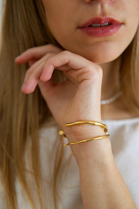 POTESSA 18K Gold Plated Cuff Bracelets Adjustable Dainty Bangle Handemade Jewelry for Women