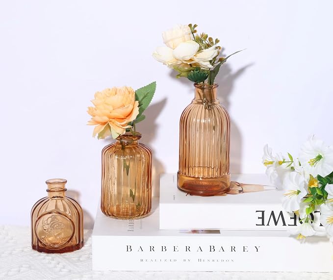 18pcs Amber Glass Bud Vase Set, Decorative Flower Vases - Image 4