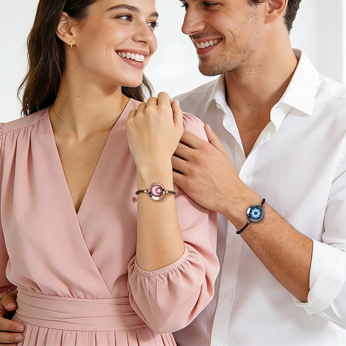TOTWOO Long Distance Touch Bracelets for Couples, Smart Light & Vibration Love Jewelry, Long Distance Valentines Day Gifts for Him Her Women Men, One-to-One Bluetooth Pairing via App