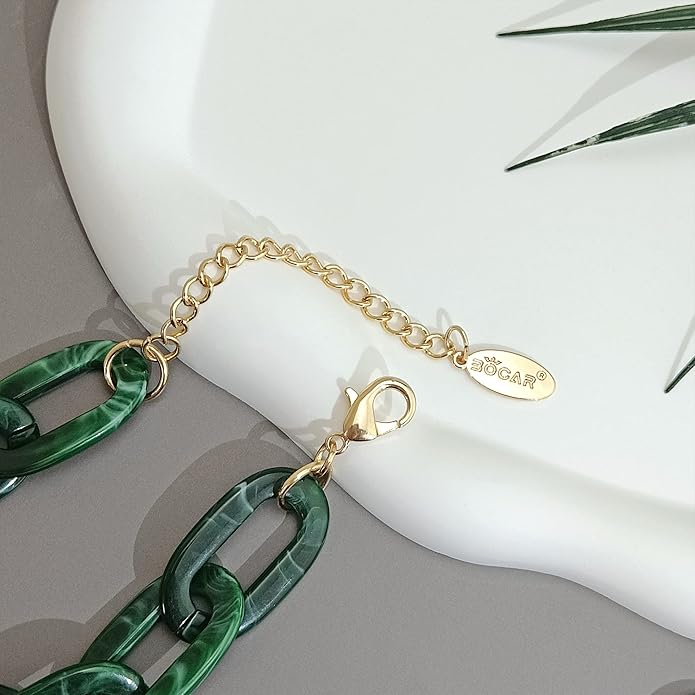 Bocar Acrylic Chunky Statement Necklace for Women Cube Link Chain Collar Necklace and Hoop Earrings Costome Jewelry Set