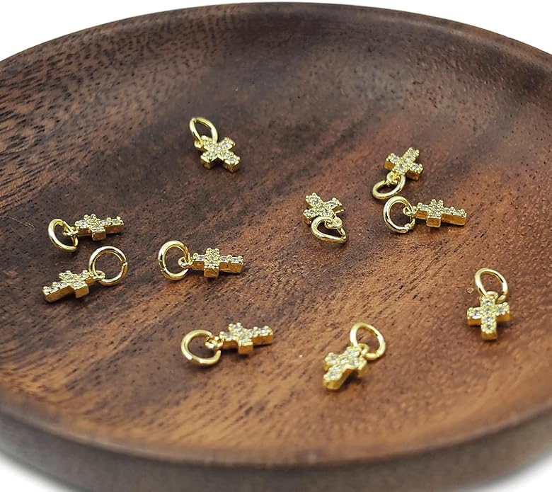 10PCS Cubic Zirconia Cross Alloy Pendants, 18K Gold Plated Cross Shaped Alloy Pendant, Sparkly Christ Crucifix Charms for Jewelry Making Bracelets Necklaces Earring Keychain DIY Craft Findings
