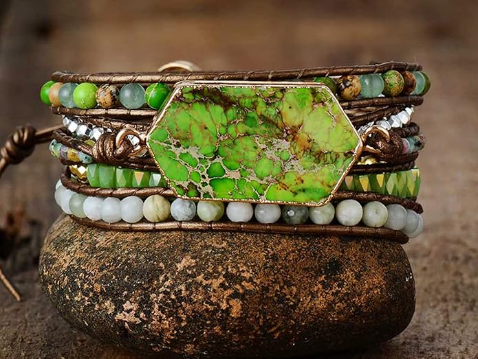 ZOSOJONA Women Wrap Bracelets Boho Natural Stone Jasper Turquoises Strand Bracelet Jewelry Collection