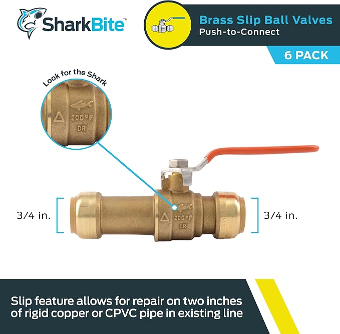 SharkBite 3/4 Inch Slip Ball Valve, Push to Connect Brass Plumbing Fitting - Image 2