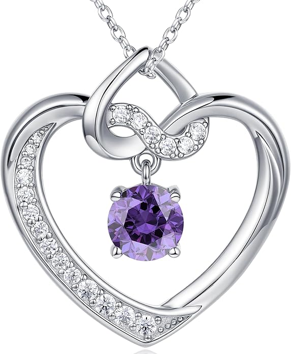 Heart Birthstone Necklaces Gifts for Women Wife, Jewelry for Women Wedding Anniversary Birthday Gifts for Wife Girlfriend Mom Christmas Valentines Gifts S925 Sterling Silver