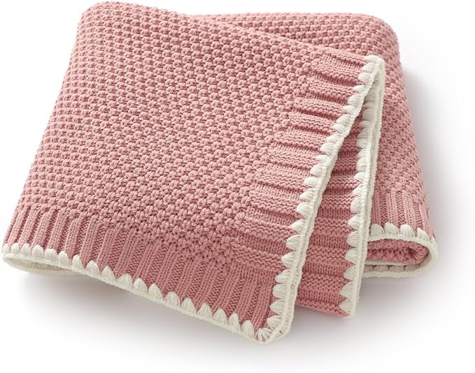 Neiwech Baby Blanket Knit Cozy Soft Lightweight Crib Stroller Nursery Receiving Swaddling Blankets for Newborn Infants Boys Girls Pink 30x40 Inch