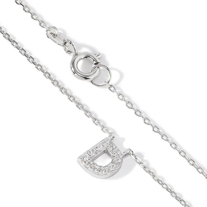 JTV Sterling Silver Initial Necklace for Women, 0.13 CTW White Cubic Zirconia Letter Pendant, Rhodium-Plated, Personalized Monogram Jewelry, Gift Box Included, 18”