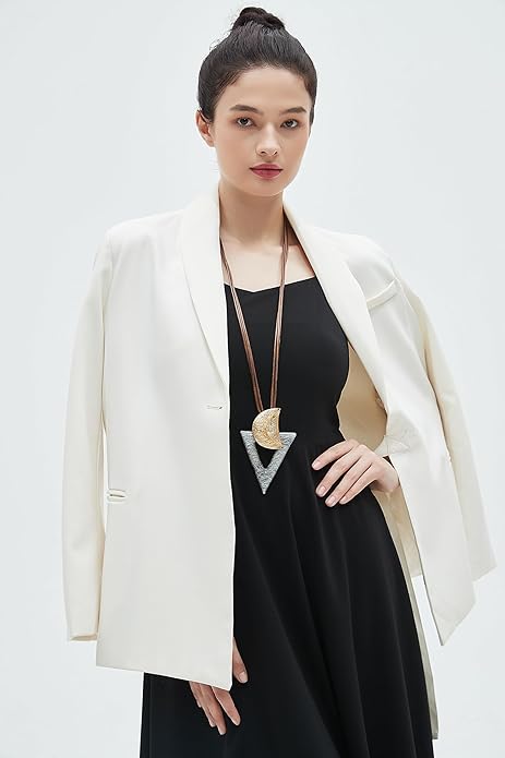 GelConnie Leather Necklace for Women Large Pendant Long Brown Necklace Circle Leather Choker Vintage Sweater Necklace Gold Chunky Boho Necklaces for Women