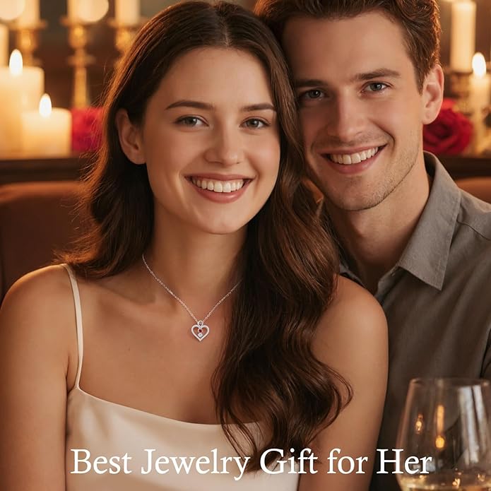 LOUISA SECRET Infinity Double Birthstone Necklace, 925 Sterling Silver Tiny Pendant Heart Necklace for Women Wife Her, Best Jewelry Gift Heart Jewelry Meaningful Gift for Valentine's Day, Christmas, Birthday Anniversary
