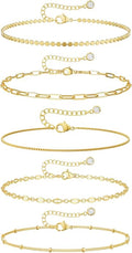 DEARMAY Dainty 14K Gold Plated Ankle Bracelets for Women, Waterproof 14K Gold Plated Link Chain Anklets Non Tarnish Set Pack Summer Beach Jewelry Gift