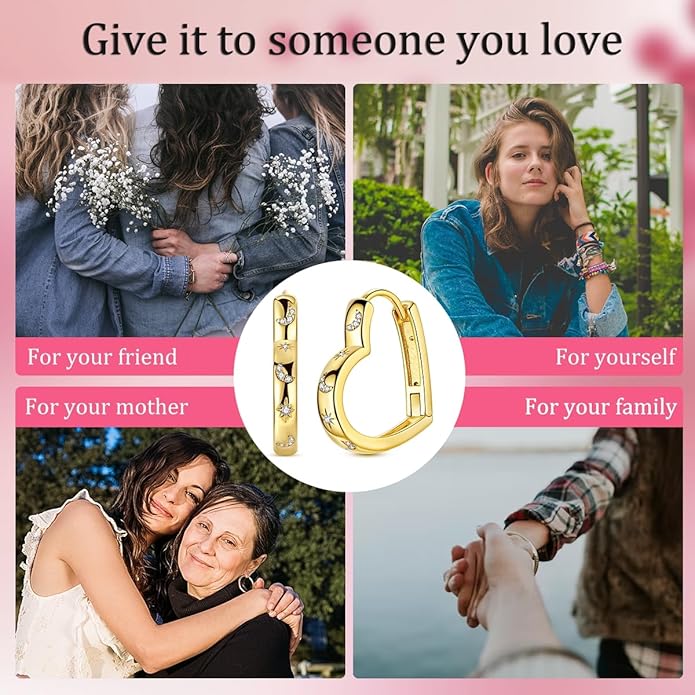 NARMO Earrings for Women 925 Sterling Silver Heart Hoops Small Colorful Rainbow Hoop Earrings Huggie Earrings