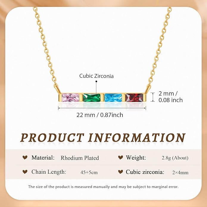 Wendy Made Personalized 1-6 Birthstone Necklace for Women — Custom Dainty Jewelry with Adjustable Chain for Mother’s Day, Birthday, Anniversary & Christmas Gifts