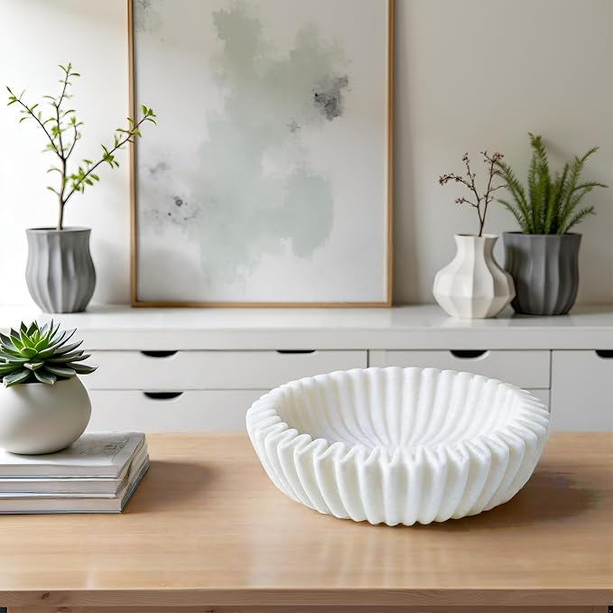 Braxio Decorative Bowl Modern Home Decor – Resin Ruffle Bowl Decorative Catchall - Image 4