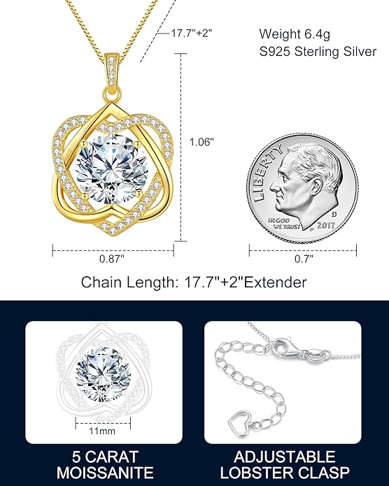InfinityLove Heart Pendant Necklaces for Women, 2-5 Carat Moissanite Heart Necklace, Anniversary Birthday Christmas Valentine Engagements Mothers Day Jewelry for Wife Her Girlfriend Mom Daughter