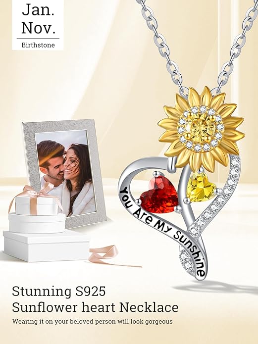 Valentine's Day Gifts for Wife 925 Sterling Silver Double Birthstone Pendant Necklaces I Love You for Always and Forever Necklace Anniversary Birthday Gifts for Wife Girlfriend Mom Her