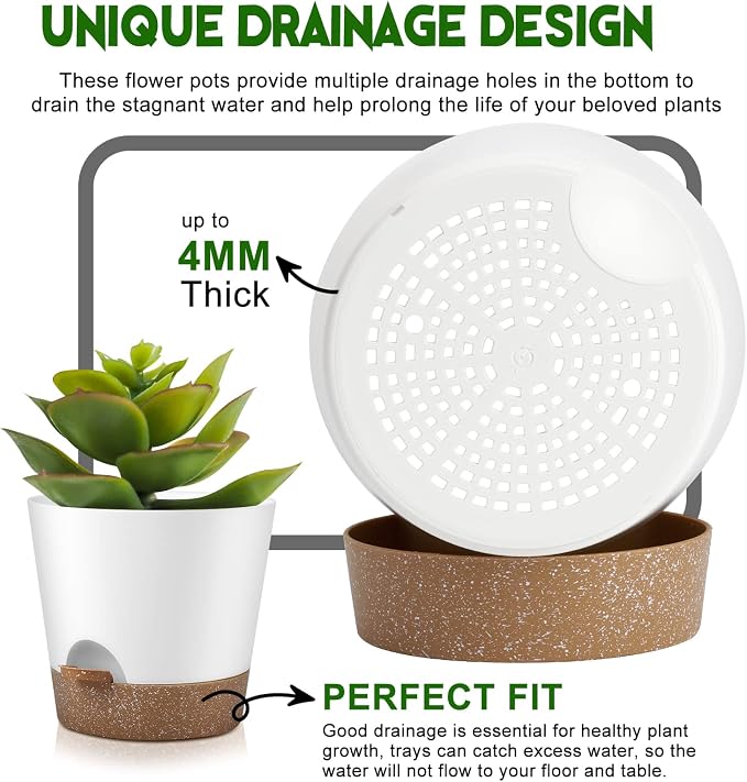 YNNICO Indoor Outdoor Plant Pots- Self Watering Planters - Image 3