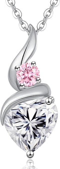 ANDSO Valentine's Day Gift Moissanite Heart Pendant Necklaces for Women, 925 Sterling Silver Necklace with Birthstone, Ideal Anniversary Present or Birthday Jewelry Gifts for Mom Wife Her Girlfriend