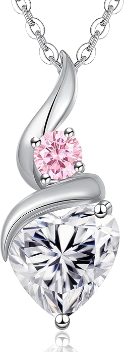 ANDSO Valentine's Day Gift Moissanite Heart Pendant Necklaces for Women, 925 Sterling Silver Necklace with Birthstone, Ideal Anniversary Present or Birthday Jewelry Gifts for Mom Wife Her Girlfriend