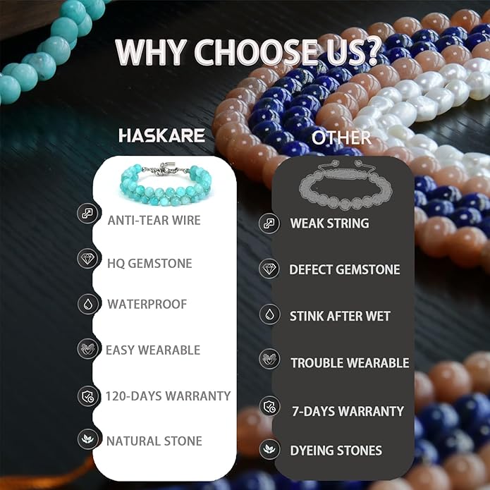 HASKARE Real Crystal Bracelet Women Valentine Day Gift for Her, Real Malachite Handmade Bracelets Gift for Mom from Daughter, Premium Gemstone Protection Gift for Women Healing Anxiety Relief