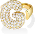 KissYan Bubble Initial Ring Valentines Day Gifts for Women, 14k Gold Plate Balloon Jumbo Letter Rings Open Adjustable Dainty Pave CZ Personalized Fashion Trendy Statement Jewelry