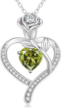 LOUISA SECRET Rose Flower Heart Birthstone Necklaces for Women, 925 Sterling Silver Fine Jewelry, Pendant Heart Necklaces Birthday Anniversary Christmas Gift for Women Wife Mom Girlfriend Lady