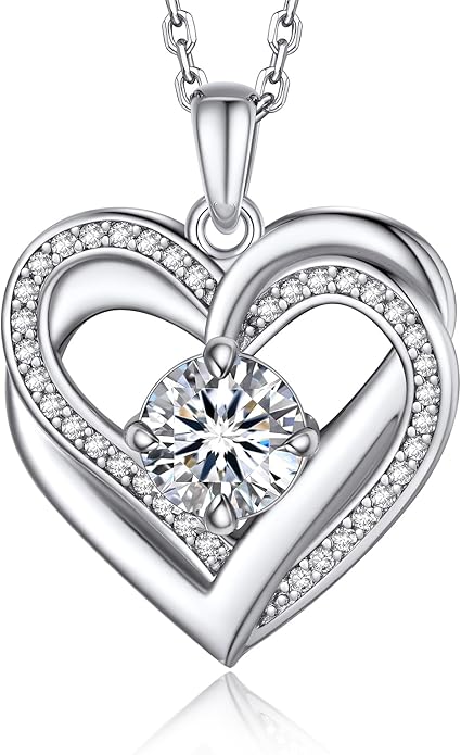 MomentWish Heart Necklace for Women Moissanite, Simulated Diamond, 925 Sterling Silver