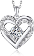 MomentWish Heart Necklace for Women Moissanite, Simulated Diamond, 925 Sterling Silver