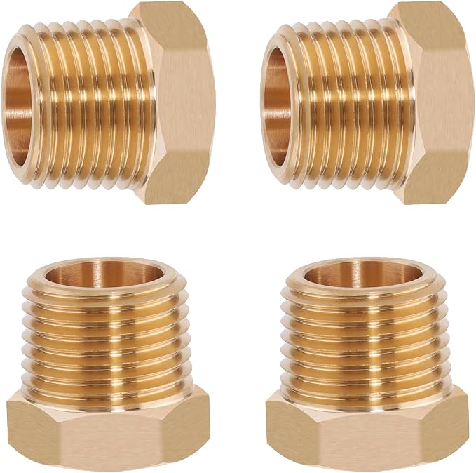 4PCS 3/4" NPT Male to 1/2" NPT Female Brass Reducer Hex Bushing, Solid Brass by Sphagaceae