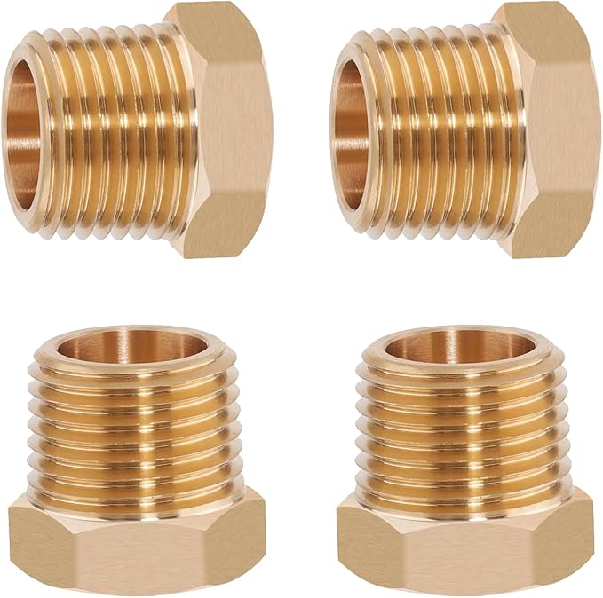 4PCS 3/4" NPT Male to 3/8" NPT Female Brass Reducer Hex Bushing, Solid Brass by Sphagaceae