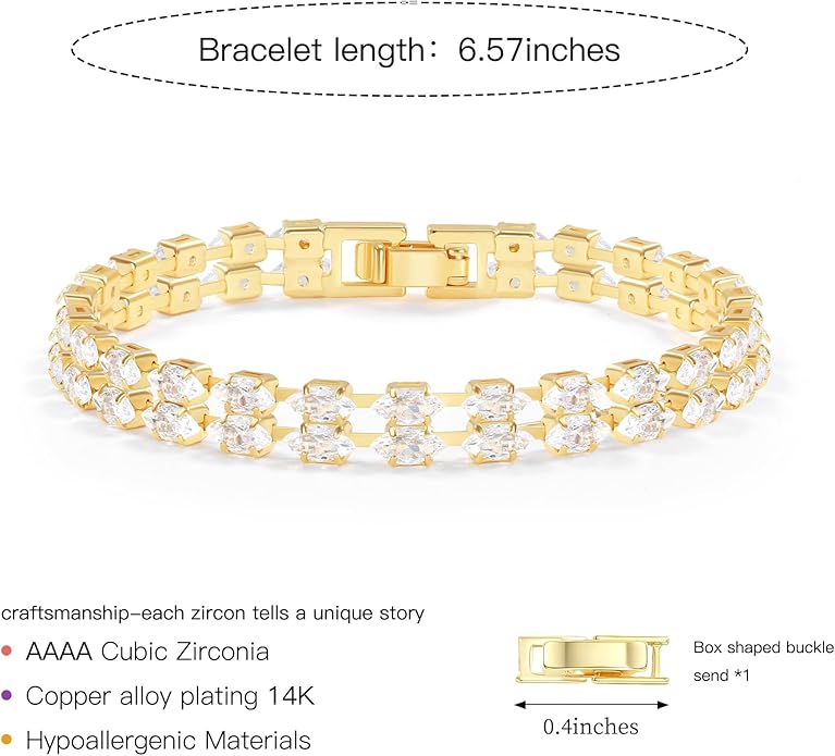 14K Gold Plated Women’s Tennis Bracelet – Sleek CZ Line Bracelet, Fits 6.0"–7.2" Wrist – Sparkly Everyday Jewelry Gift, Contemporary Tennis Bracelets for Women