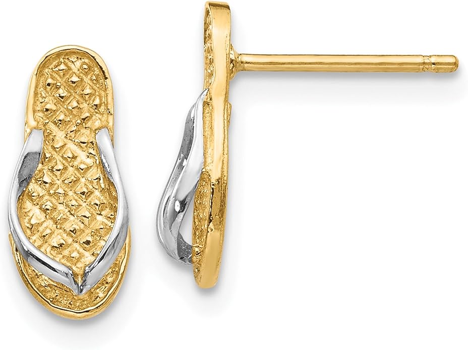 14K Yellow Gold Drop Earrings Flip Flop Sandal Design Beach Style Polished Small For Women Gift Stud