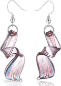 BESHEEK Handmade Murano Inspired Gorgeous Artist Made Pink Purple Blue Twist Glass Dangle Earrings | Handcrafted Blown Hypoallergenic Artisan Lampwork Italian Style Jewelry
