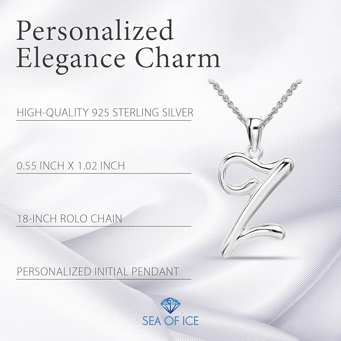 SEA OF ICE Letter Initial Necklace, Alphabet Letter Pendant Necklace, Sterling Silver, Gold, Rose Gold Necklace for Women, Elegant Initial Necklaces, Personalized Custom Women's Necklaces