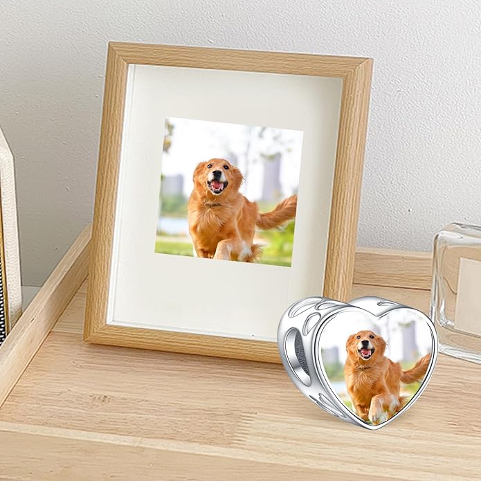 Annmors Personalized Photo Charm for Bracelet Necklaces,925 Sterling Silver Charm Love Heart Shaped Engraved Customize Picture Gift for Birthday Mother's Day Christmas,Bead Charms Jewelry for Women